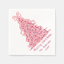 Pink Bow Pink Christmas Tree Serviette
