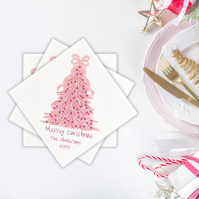 Pink Bow Pink Christmas Tree Serviette (Von Creator hochgeladen)