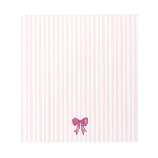 Pink Bow Pink Strip Preppy Notizblock (Vorderseite)