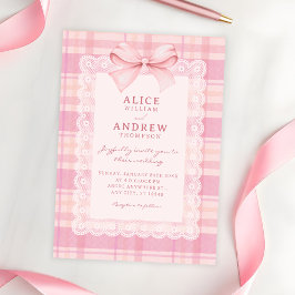 Pink bow plaid wedding einladung