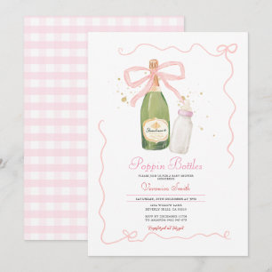 Pink Bow Poppin Flaschen Paare Babydusche Einladung