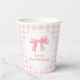 Pink Bow Preppy Coquette 1. Geburtstag Pappbecher