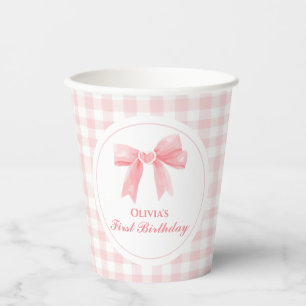Pink Bow Preppy Coquette 1. Geburtstag Pappbecher