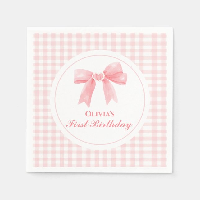 Pink Bow Preppy Coquette 1. Geburtstag Serviette (Vorderseite)