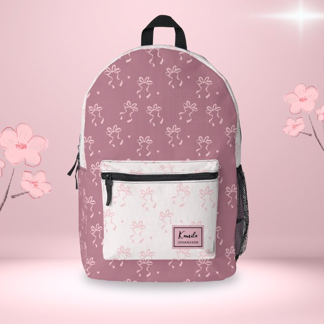 Pink Bow Preppy Coquette Custom Script Name Bedruckter Rucksack (Von Creator hochgeladen)