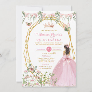 Pink Bow Princess Quinceañera Butterfly Garden Einladung