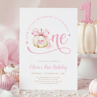 Pink Bow Pumpkin 1. Geburtstag Einladung