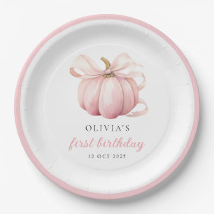 Pink Bow Pumpkin 1. Geburtstag Pappteller