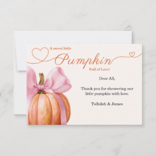 Pink Bow Pumpkin Baby Dusche Danke Karte 🎀 - E
