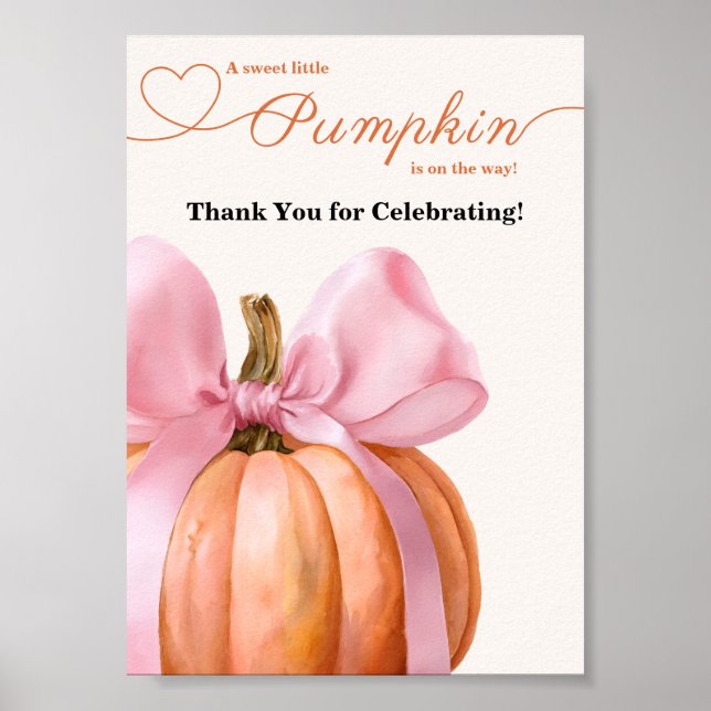 Pink Bow Pumpkin Baby Dusche "Danke Poster (Vorne)