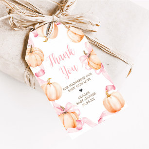 Pink Bow Pumpkin Baby Shower Fevor Tags Geschenkanhänger
