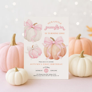 Pink Bow Pumpkin Girl 1. Geburtstag Party Einladung