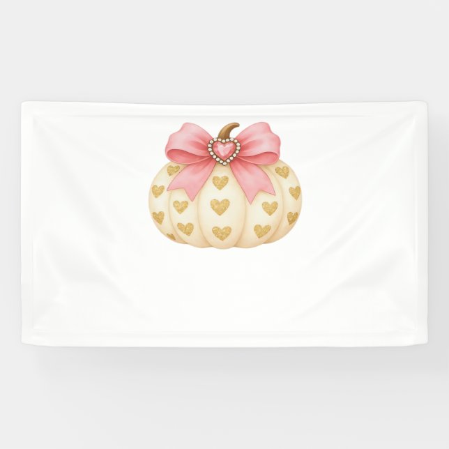 Pink Bow Pumpkin mit Golden Hearts - Coquette Fal Banner (Horizontal)