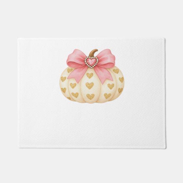 Pink Bow Pumpkin mit Golden Hearts - Coquette Fal Fußmatte (Vorderseite)