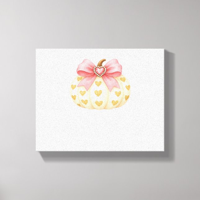 Pink Bow Pumpkin mit Golden Hearts - Coquette Fal Leinwanddruck (Vorderseite)
