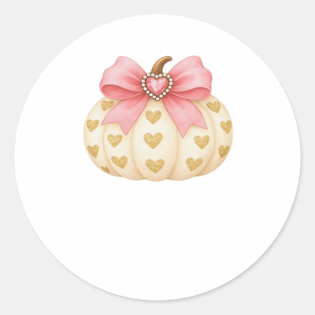 Pink Bow Pumpkin mit Golden Hearts - Coquette Fal Runder Aufkleber (Vorderseite)