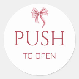 Pink Bow Push to Open Door Sign Runder Aufkleber