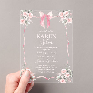 Pink Bow Quinceanera Akryllische Einladung