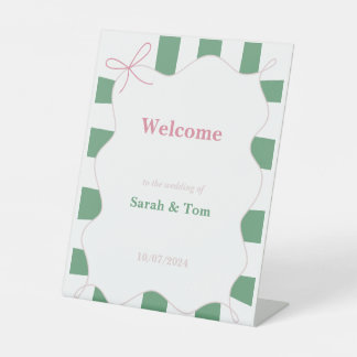 Pink Bow Rahmen Striping Wedding Pedestal Zeichen Sockelschild