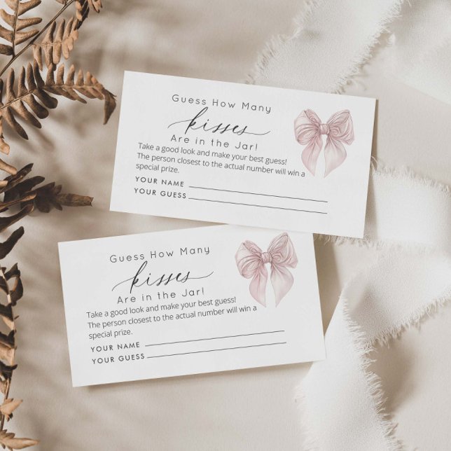 Pink Bow räusst wie viele Kisses Bridal Game Begleitkarte (Von Creator hochgeladen)