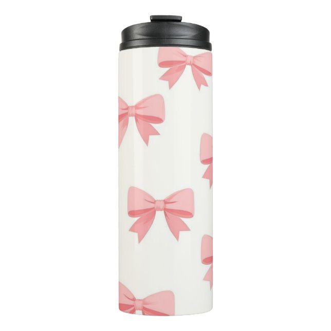 Pink Bow Repeat Pattern – Cute Girly Ribbon Design Thermosbecher (Vorderseite)