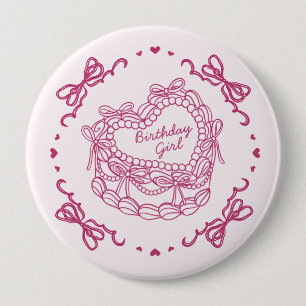 Pink Bow Retro Herz Coquette Cake Birthday Girl Button
