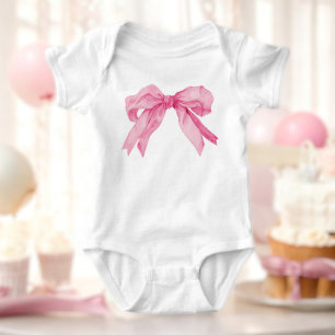 Pink Bow Ribbon 1. Girl Birthday Party Baby Strampler
