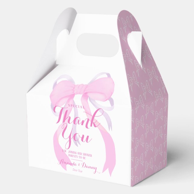 Pink Bow Ribbon Baby Girl Shower Geschenkschachtel (Vorderseite)