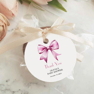 Pink Bow Ribbon Babydusche Danke Geschenkanhänger