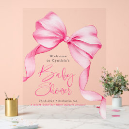Pink Bow Ribbon Babydusche Willkommen Acrylschild