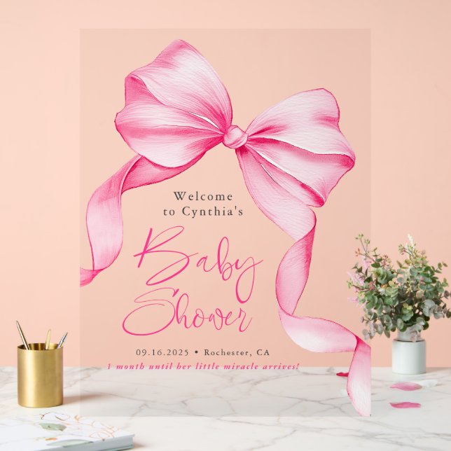 Pink Bow Ribbon Babydusche Willkommen Acrylschild (Hochzeit)