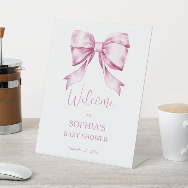 Pink Bow Ribbon Vintag Baby Dusche Willkommen Sockelschild (In SItu)