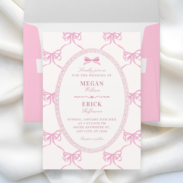 Pink bow ribbon wedding  einladung (Von Creator hochgeladen)