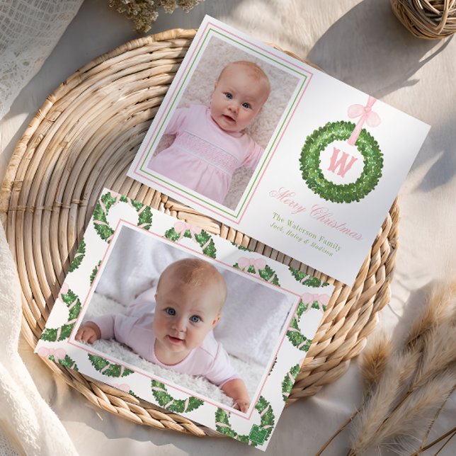 Pink Bow Sash Weihnachtsfeier Feiertagskarte (Von Creator hochgeladen)