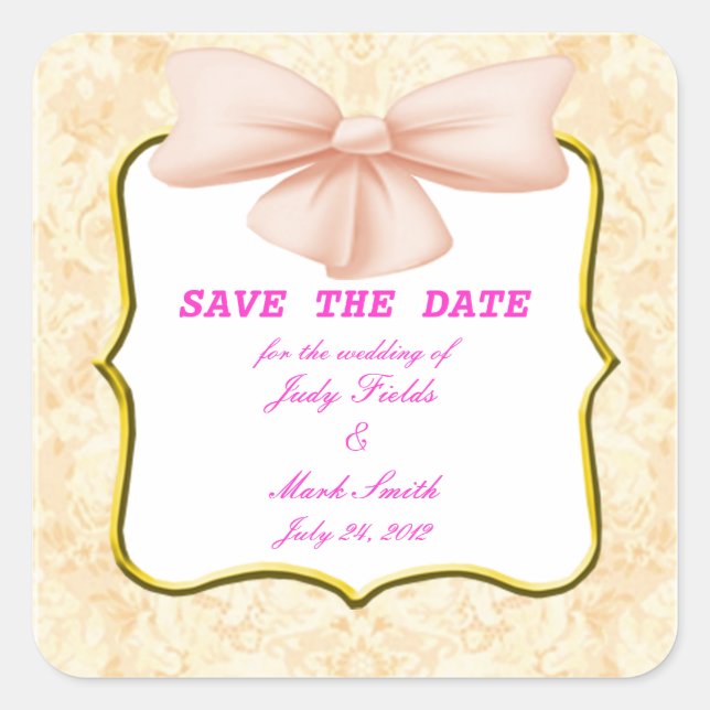 Pink Bow Save the Date Stickers (Vorderseite)