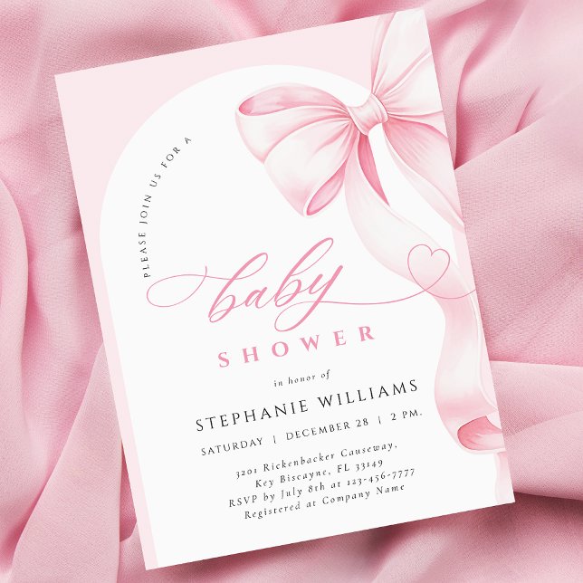Pink Bow Script Baby Shower Invitation Einladung (Von Creator hochgeladen)