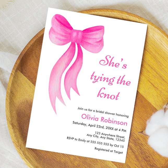 Pink Bow She's Tying the Knot Bridal Shower  Einladung (Pink Bow She's Tying the Knot Bridal Shower Invitation )
