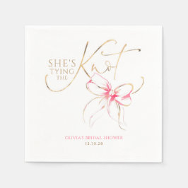 Pink Bow She's Tying the Knot Bridal Shower Serviette