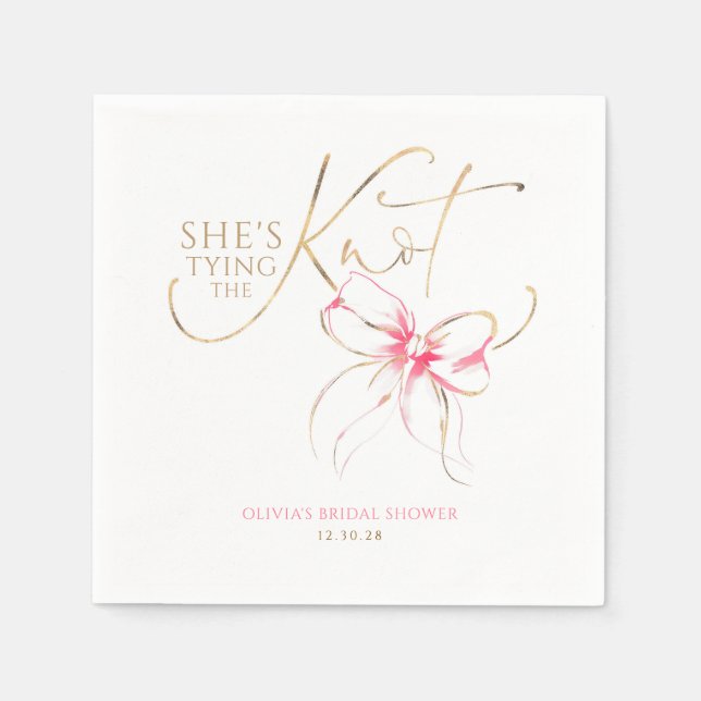 Pink Bow She's Tying the Knot Bridal Shower Serviette (Vorderseite)