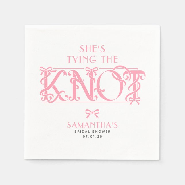 Pink Bow She's Tying the Knot Chic Bridal Shower Serviette (Vorderseite)