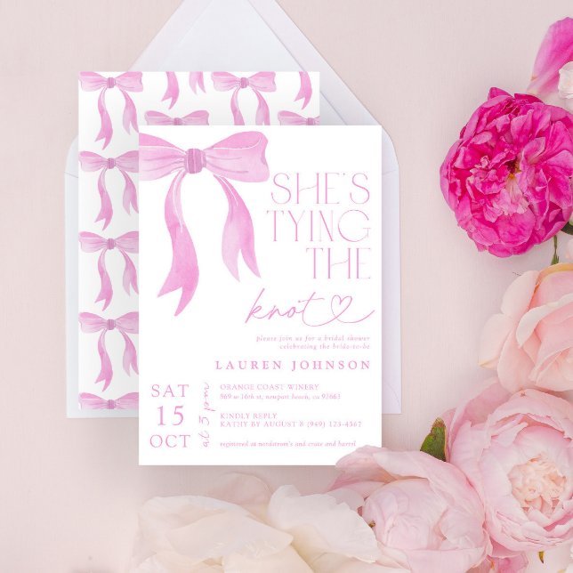 Pink Bow Sie bindet das Brautparty des Knotens Einladung (Easily personlize this sweet bridal shower invite for the perfect celebration of the bride-to-be!)
