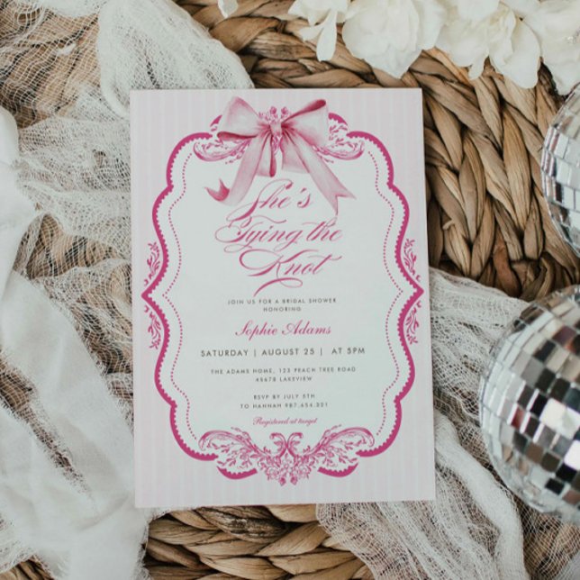 Pink Bow Sie bindet das Brautparty des Knotens Einladung (Von Creator hochgeladen)