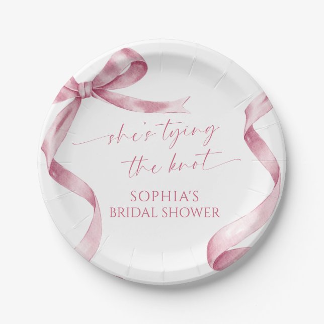 Pink Bow Sie bindet das Brautparty des Knotens Pappteller (Vorderseite)