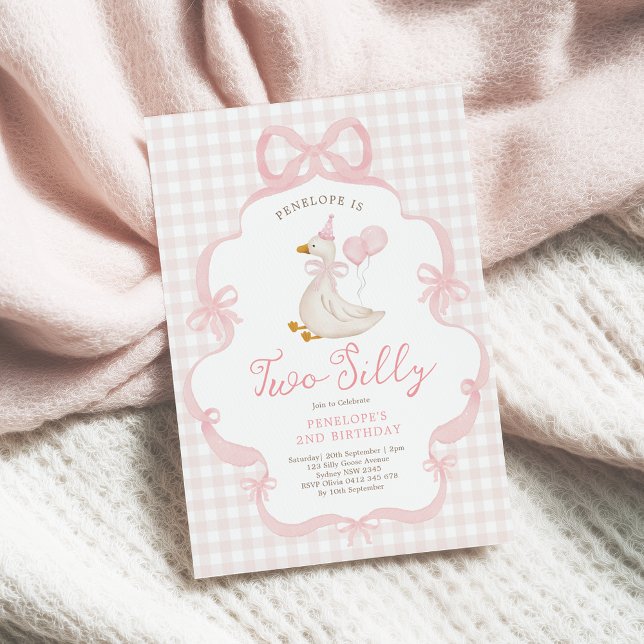 Pink Bow Silly Goose Balloon Girl 2nd Birthday Einladung (Von Creator hochgeladen)