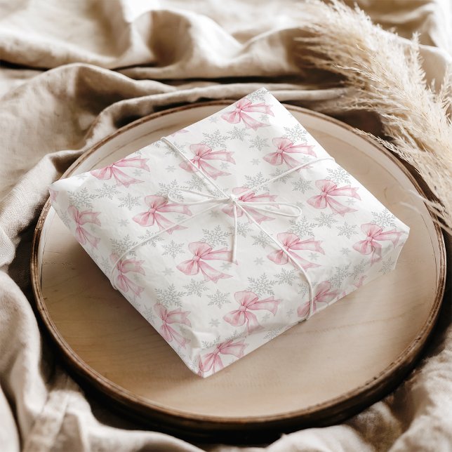 Pink Bow Silver Snowflake Winter Theme Seidenpapier (Pink Bow Silver Snowflake Winter Theme Tissue Paper)