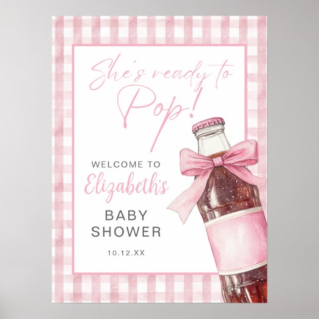 Pink Bow Soda Bottle Baby Shower Welcome Sign Poster (Vorne)