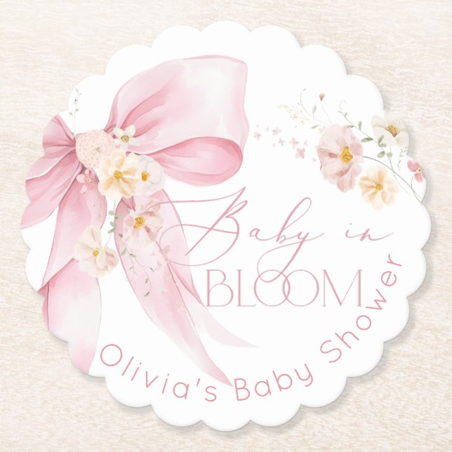 Pink Bow Spring Wildblumen Baby in Bloom Untersetzer (Vorderseite)
