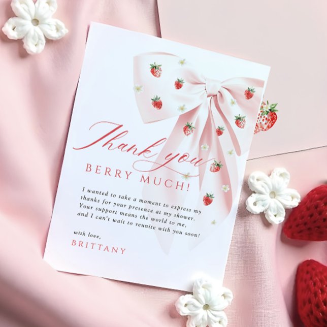 Pink Bow Strawberries Babydusche Danke Karte (Von Creator hochgeladen)