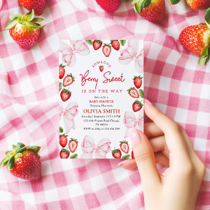 Pink Bow Strawberry Baby Shower Invasionsmädchen Dankeskarte