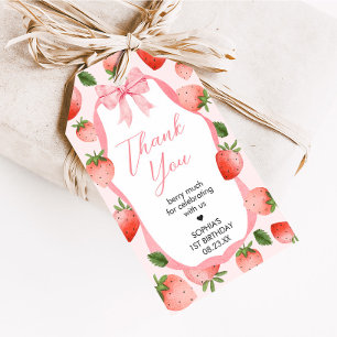 Pink Bow Strawberry Berry First Birthday Favor Tag Geschenkanhänger